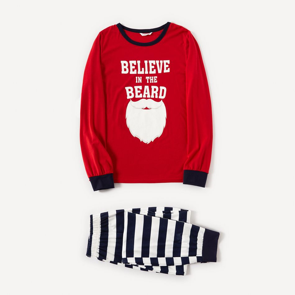 Christmas Letter Print Red Family Matching Long-sleeve Striped Pajamas Sets (Flame Resistant) Red big image 5