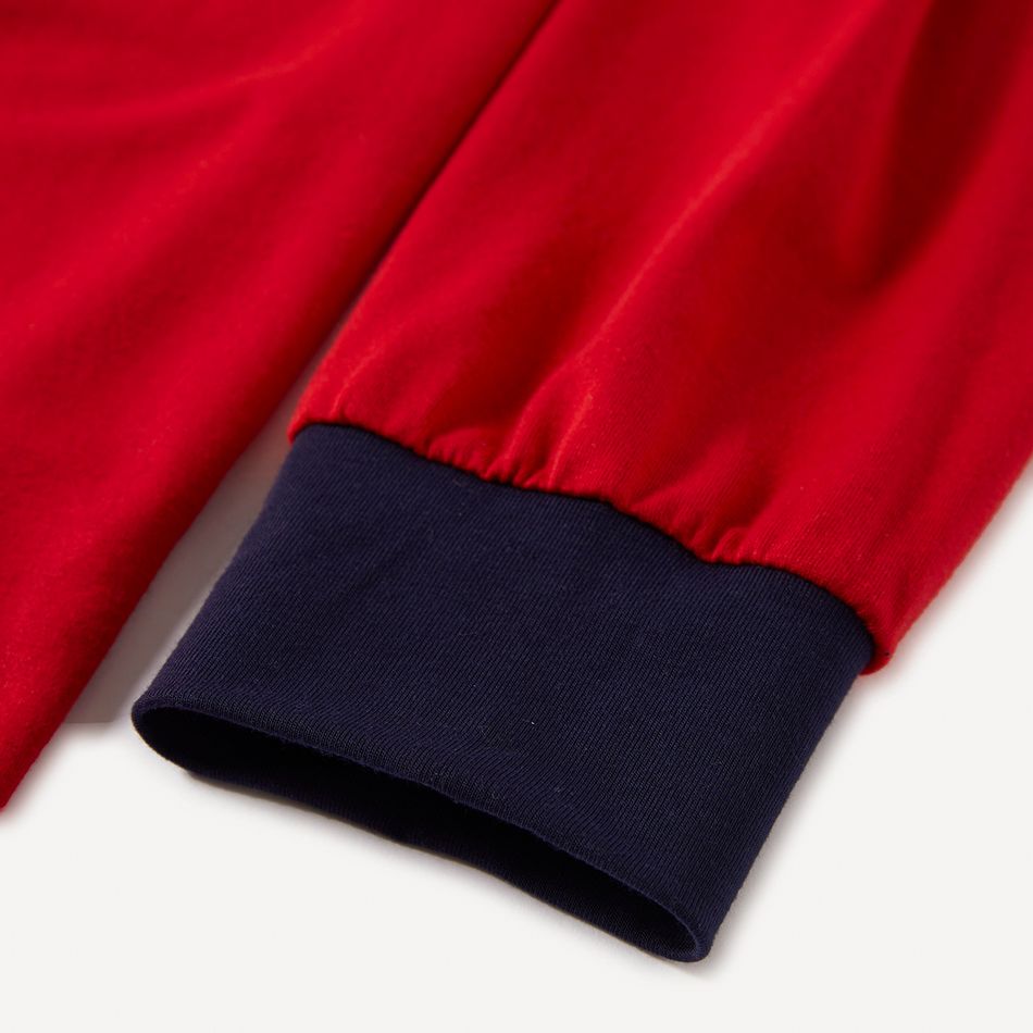 Christmas Letter Print Red Family Matching Long-sleeve Striped Pajamas Sets (Flame Resistant) Red big image 3