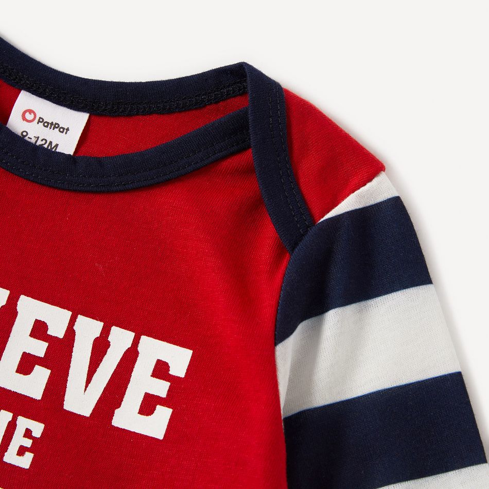 Christmas Letter Print Red Family Matching Long-sleeve Striped Pajamas Sets (Flame Resistant) Red big image 11