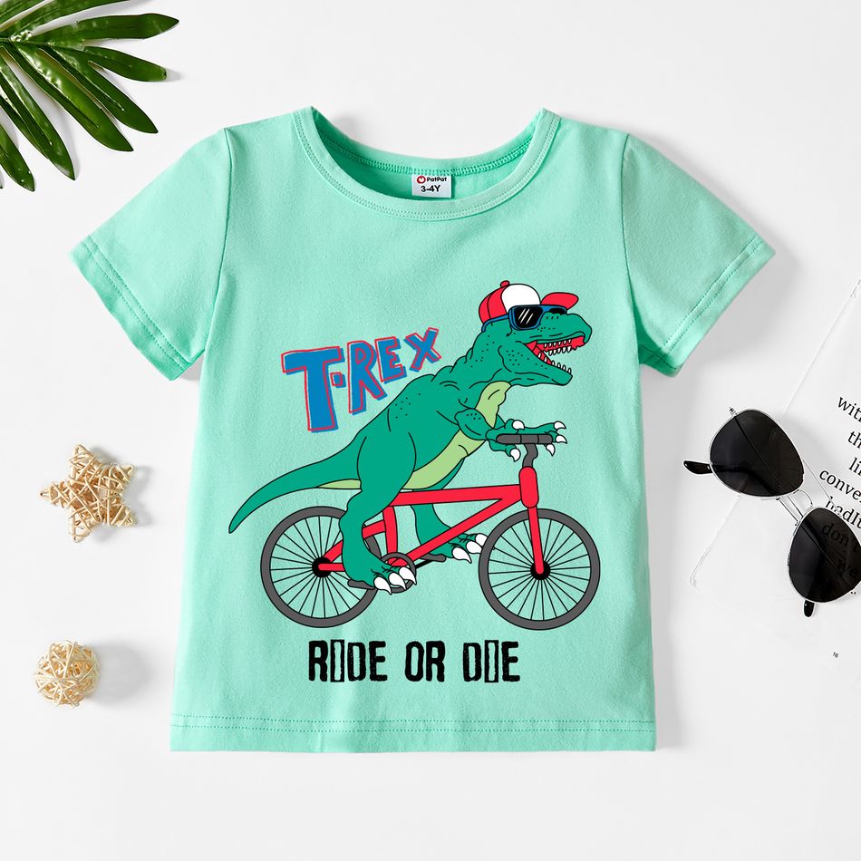 Toddler Boy Graphic Dinosaur and Bicycle and Letter Print Short-sleeve Tee Light Green