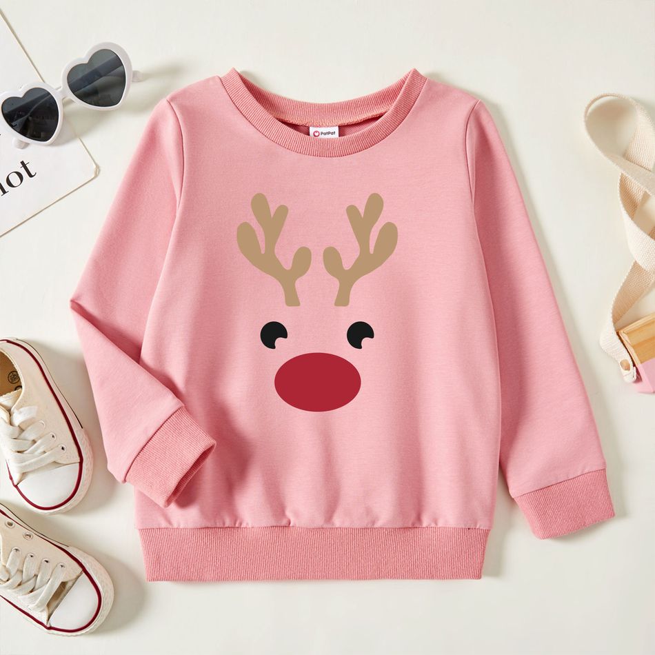 Toddler Graphic Elk Print Long-sleeve Pullover Pink