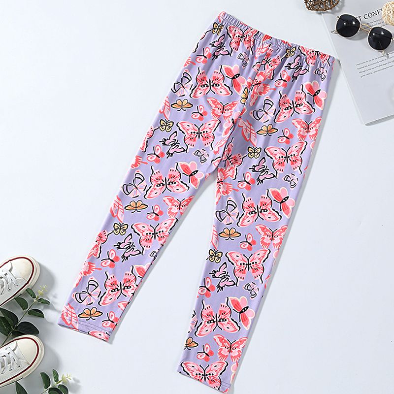 Kid Girl Butterfly Print Elasticized Leggings Multi-color