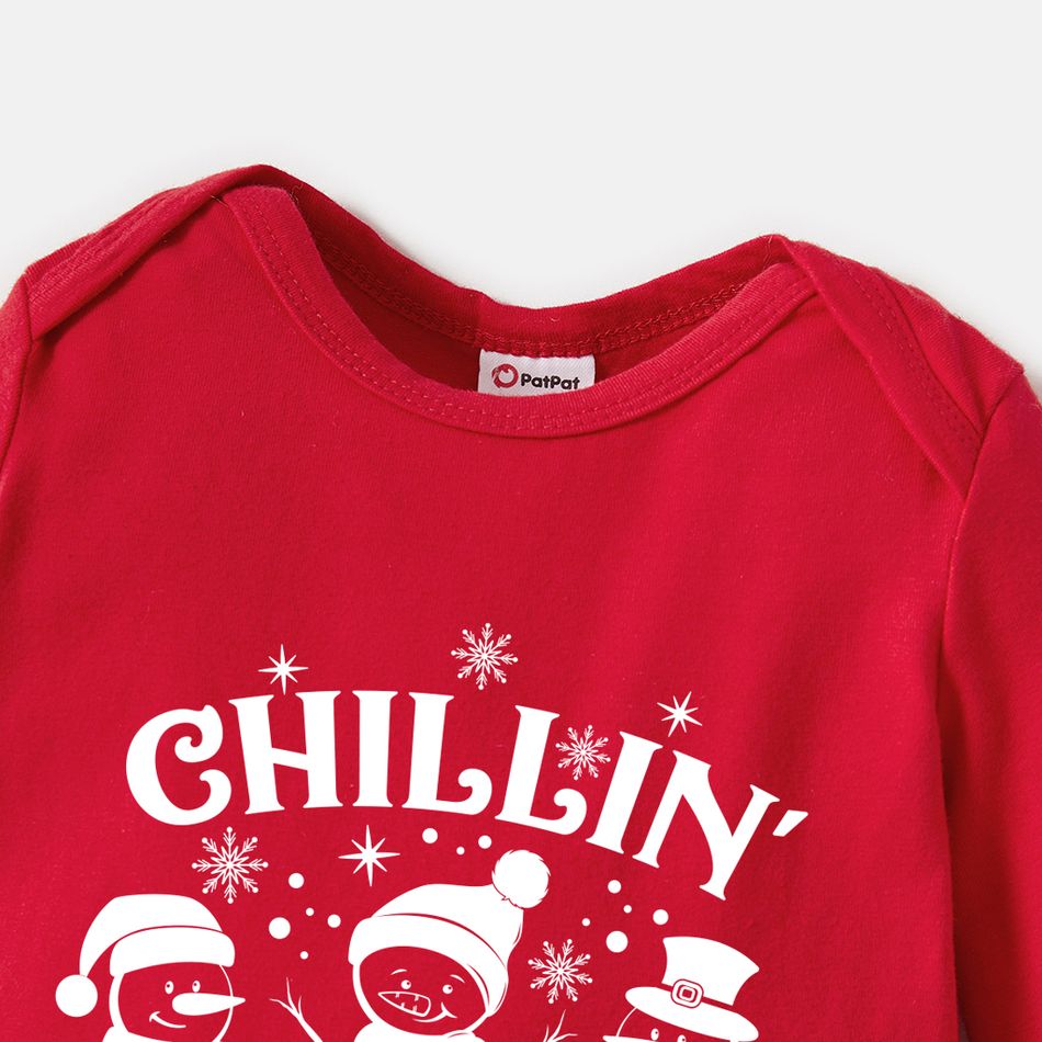 Christmas Letter and Snowman Print Red Family Matching 100% Cotton Long-sleeve Sweatshirts Red big image 9
