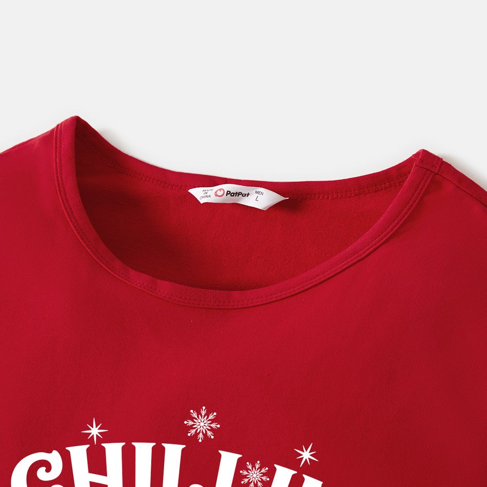 Christmas Letter and Snowman Print Red Family Matching 100% Cotton Long-sleeve Sweatshirts Red big image 3