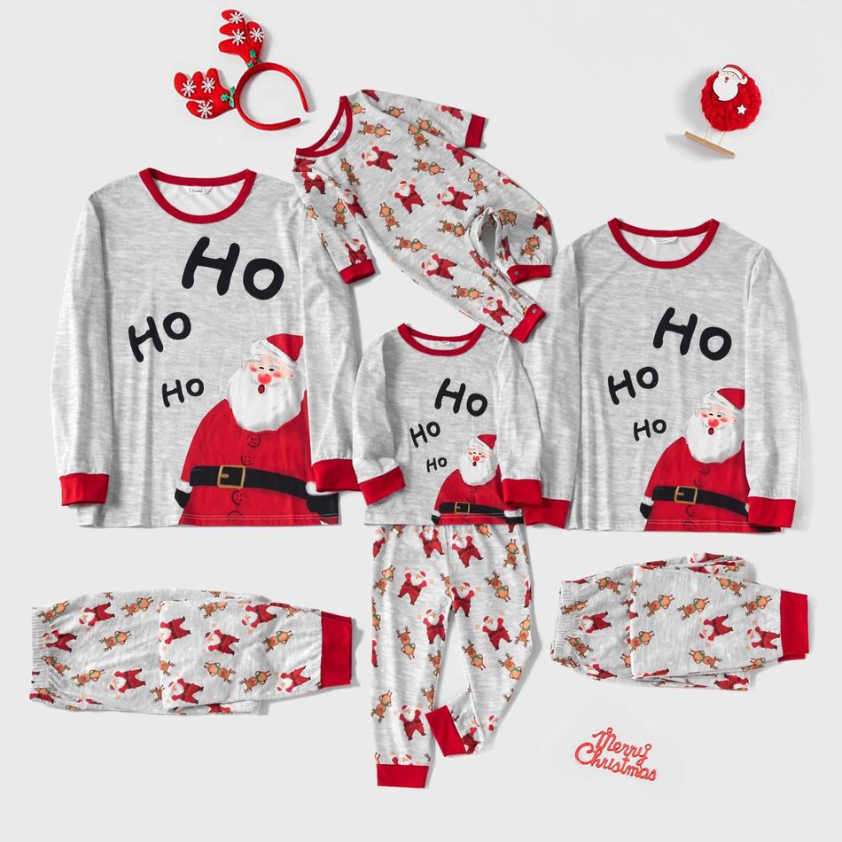 Christmas Santa Claus and Letter Print Gray Family Matching Long-sleeve Pajamas Sets (Flame Resistant) Grey
