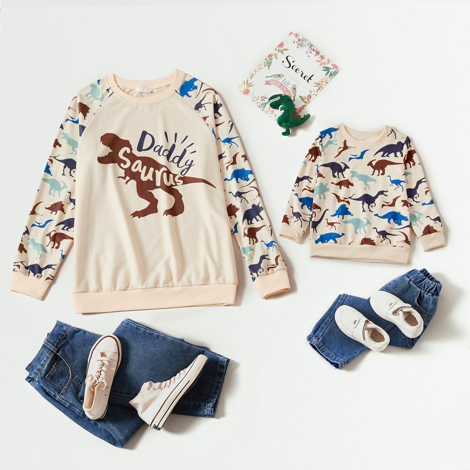 All Over Dinosaur and Letter Print Long-sleeve Sweatshirts for Dad and Me Multi-color