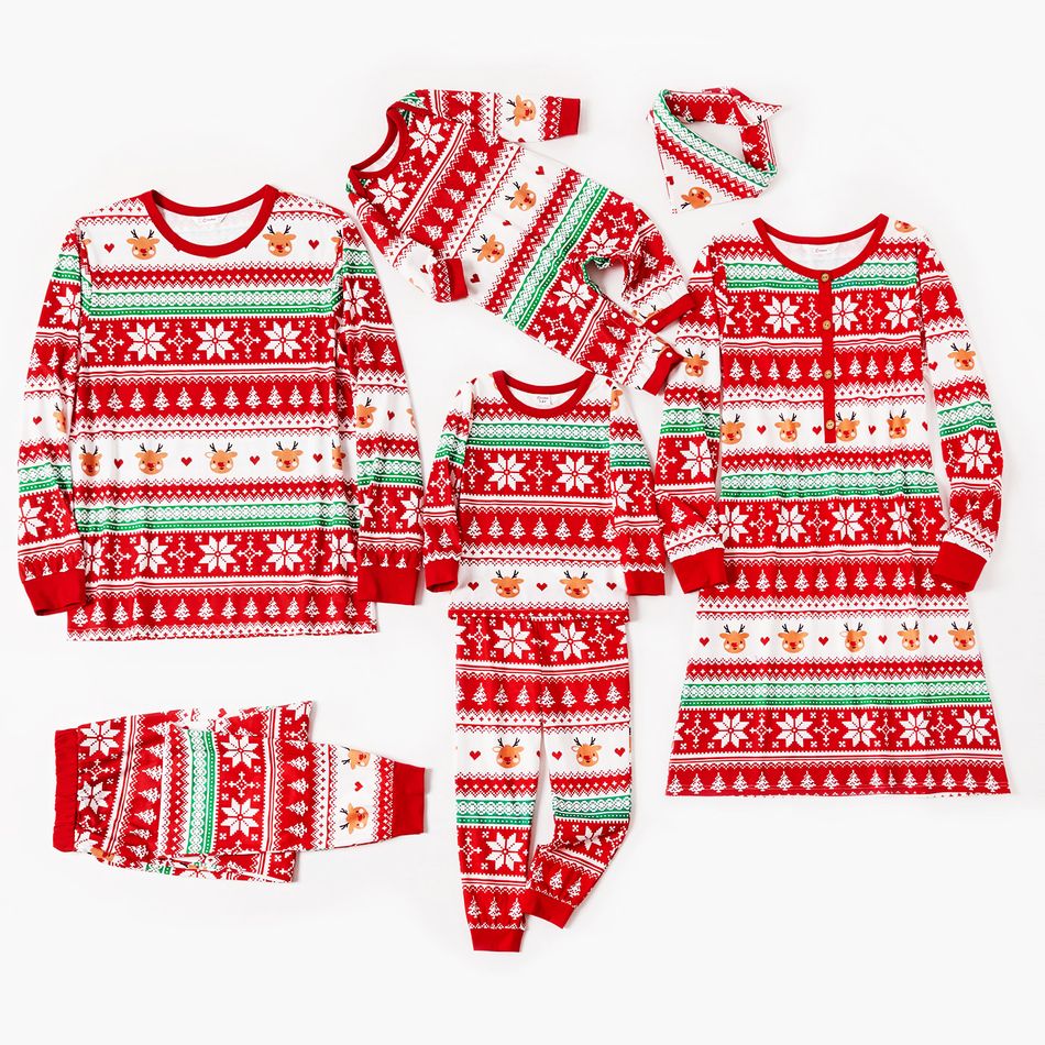 Family Matching Allover Red Christmas Snowflake Print Long-sleeve Pajamas Set(Flame Resistant) Red