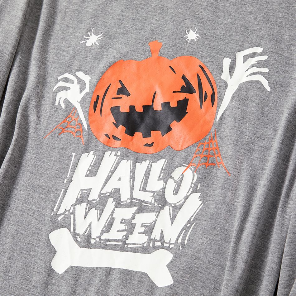 Family Matching Halloween Pumpkin and Glow In The Dark Letter Print Black Long-sleeve Sweatshirts Grey big image 5