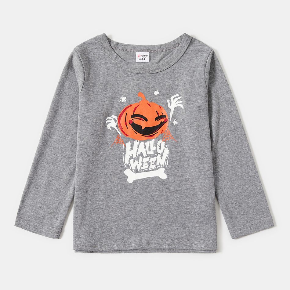 Family Matching Halloween Pumpkin and Glow In The Dark Letter Print Black Long-sleeve Sweatshirts Grey big image 4