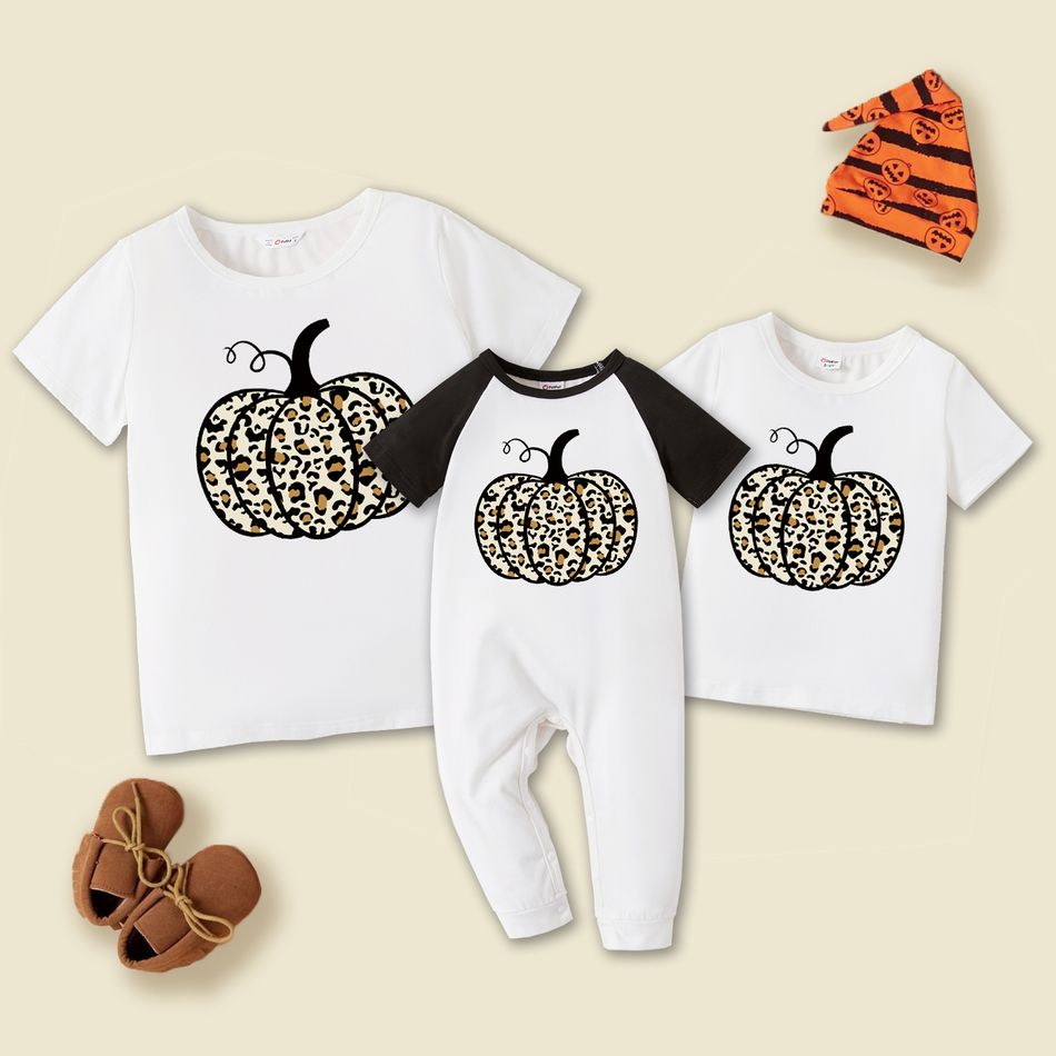 Halloween Leopard Pumpkin Print Short-sleeve T-shirts for Mom and Me White