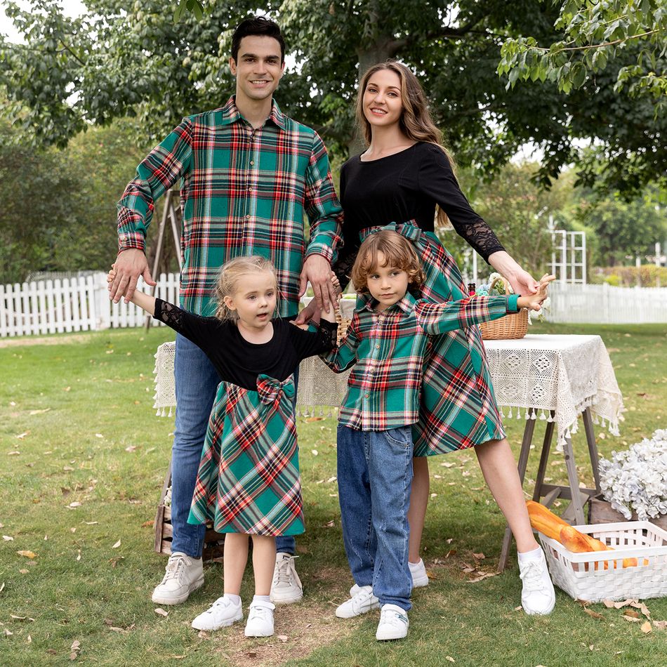Natal Look de família Manga a três quartos Conjuntos de roupa para a família Conjuntos Verde Escuro big image 2