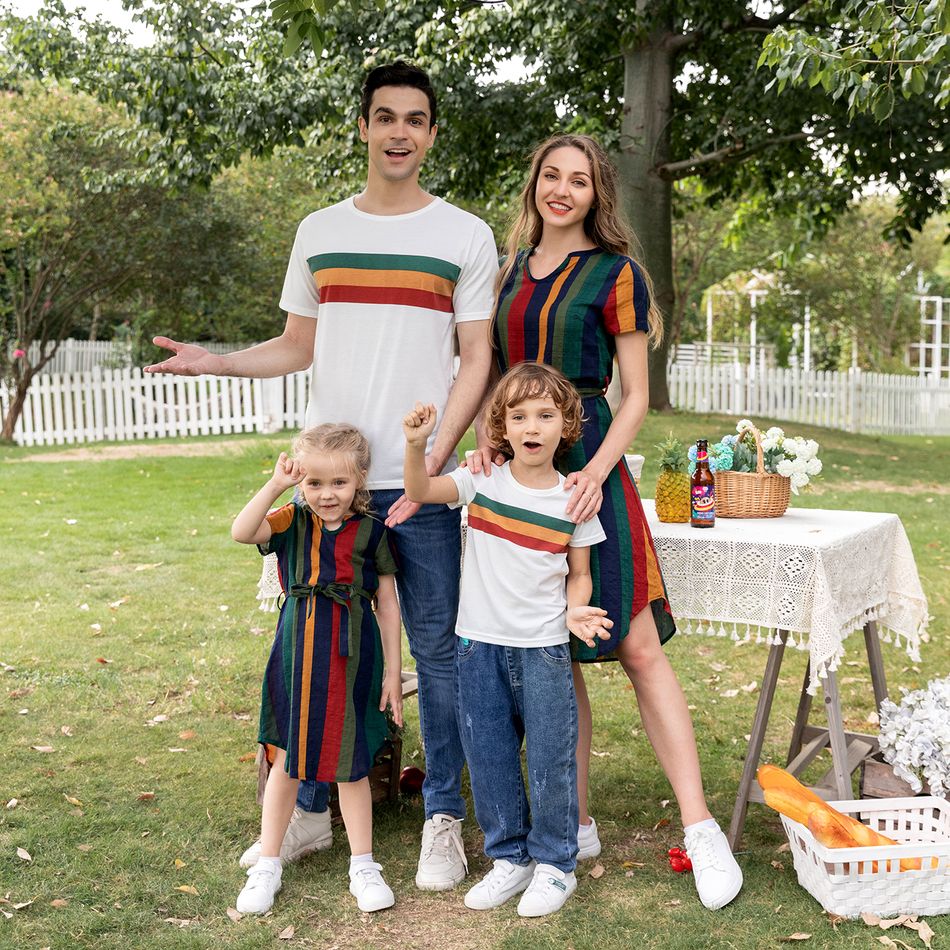 Colorblock Striped Short-sleeve Family Matching Sets(Belted Midi Dresses and T-shirts) Multi-color big image 2