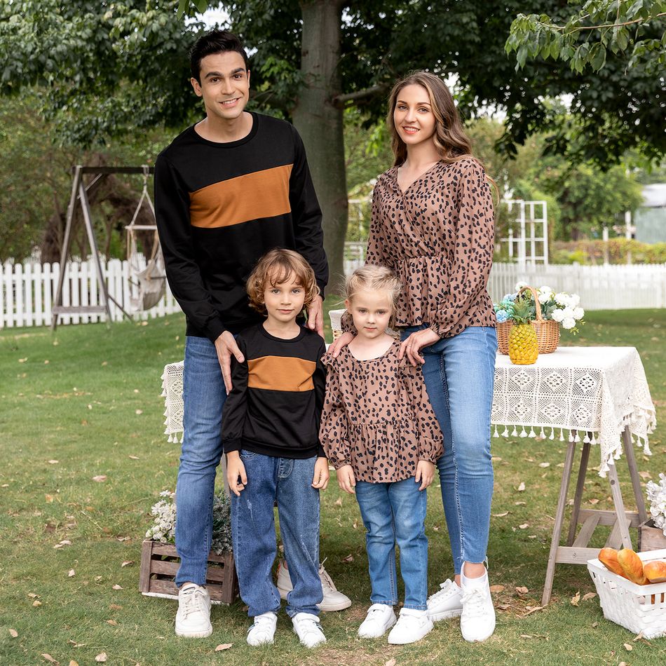 Leopard Print Long-sleeve Family Matching Tops Multi-color