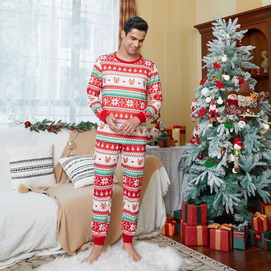 Family Matching Allover Red Christmas Snowflake Print Long-sleeve Pajamas Set(Flame Resistant) Red big image 10