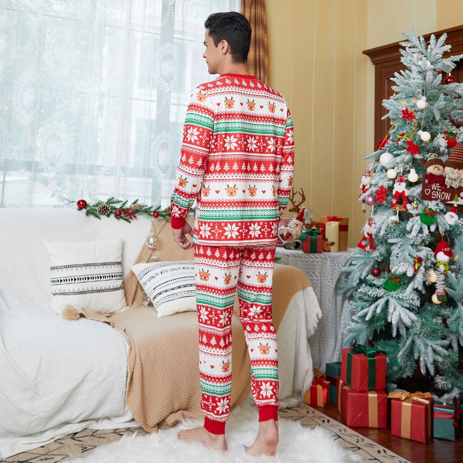 Family Matching Allover Red Christmas Snowflake Print Long-sleeve Pajamas Set(Flame Resistant) Red big image 11