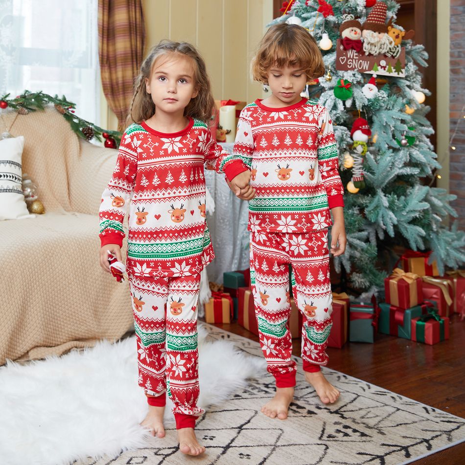 Family Matching Allover Red Christmas Snowflake Print Long-sleeve Pajamas Set(Flame Resistant) Red big image 14
