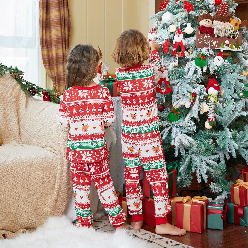 Family Matching Allover Red Christmas Snowflake Print Long-sleeve Pajamas Set(Flame Resistant) Red big image 15