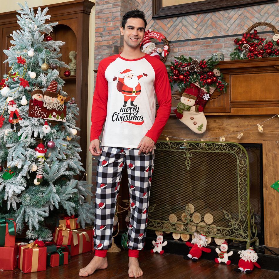 Christmas and Santa Pattern Print Raglan Long-sleeve Family Matching Sets(Flame asistant ) Red/White big image 12
