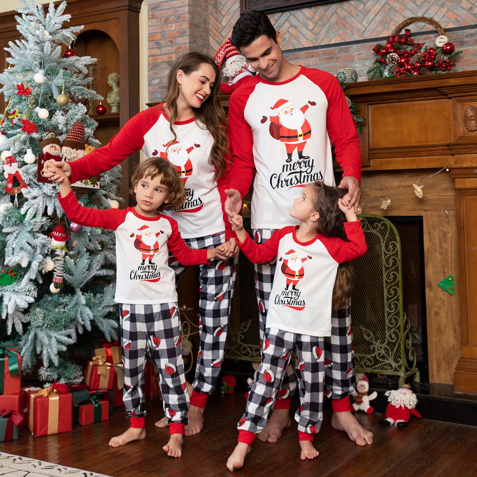 Christmas and Santa Pattern Print Raglan Long-sleeve Family Matching Sets(Flame asistant ) Red/White big image 11