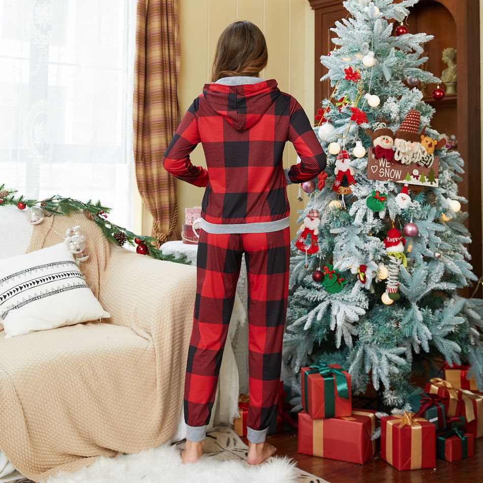 Christmas Letters and Polar Bear Print Red Plaid Family Matching Long-sleeve Hooded Pajamas Sets (Flame Resistant) Red big image 18