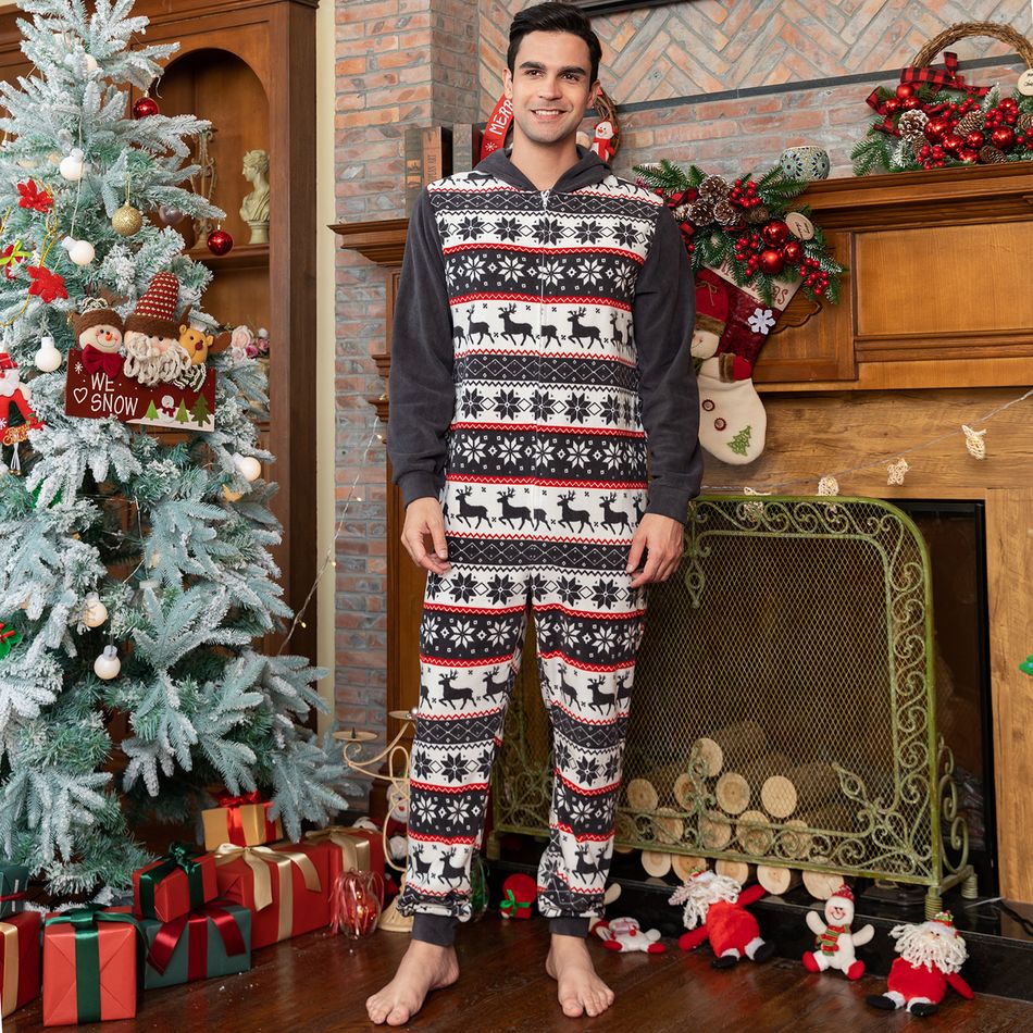 Christmas Print Family Matching Hooded Thickened Long-sleeve Polar Fleece Onesies Pajamas Sets (Flame Resistant) Dark Grey big image 13