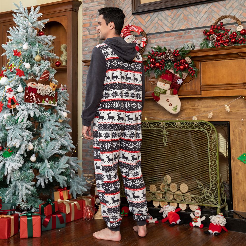 Christmas Print Family Matching Hooded Thickened Long-sleeve Polar Fleece Onesies Pajamas Sets (Flame Resistant) Dark Grey big image 14