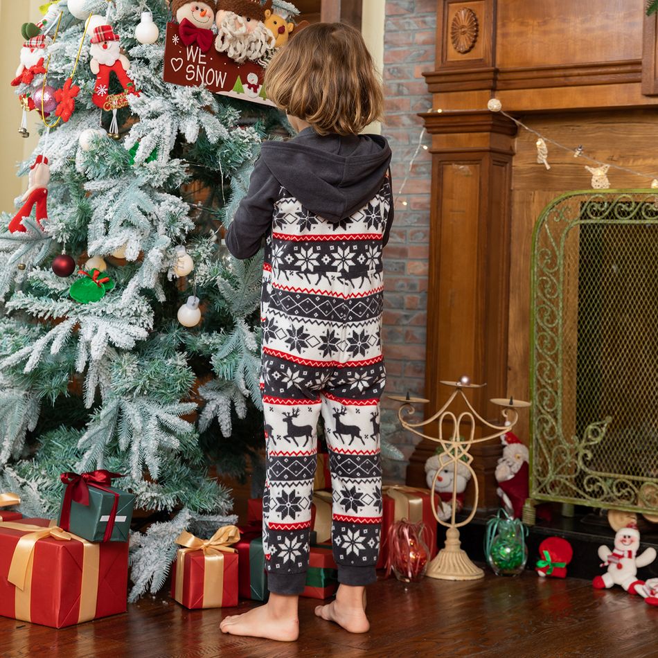 Christmas Print Family Matching Hooded Thickened Long-sleeve Polar Fleece Onesies Pajamas Sets (Flame Resistant) Dark Grey big image 18