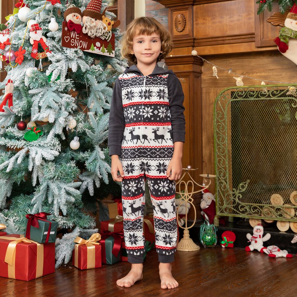 Christmas Print Family Matching Hooded Thickened Long-sleeve Polar Fleece Onesies Pajamas Sets (Flame Resistant) Dark Grey big image 17