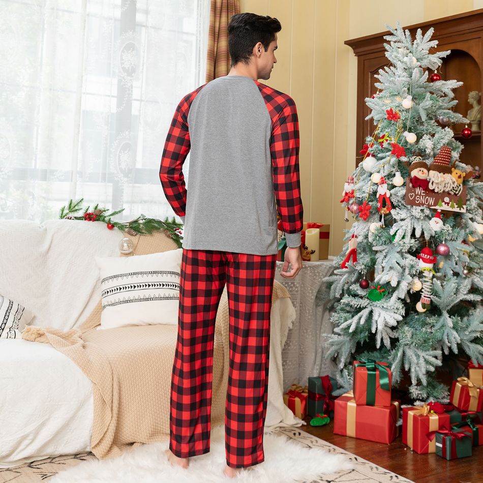 Christmas Deer and Red Plaid Print Raglan Long-sleeve Family Matching Pajamas Set (Flame Resistant) Red big image 18