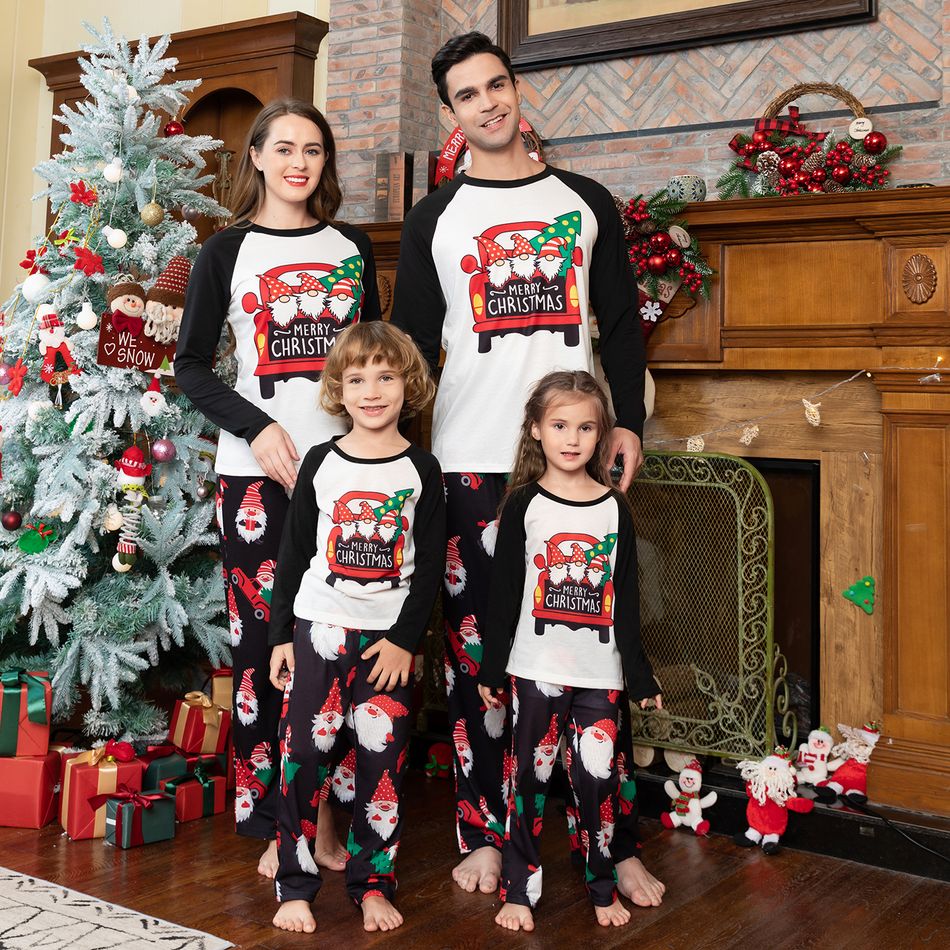 Family Matching Christmas Santa and Car Print Long-sleeve Pajamas Set(Flame Resistant) Black/White/Red big image 3