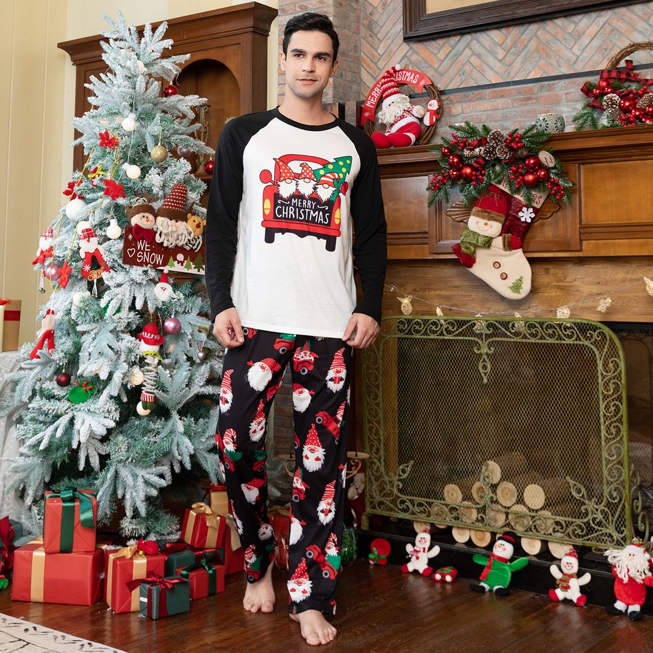 Family Matching Christmas Santa and Car Print Long-sleeve Pajamas Set(Flame Resistant) Black/White/Red big image 5