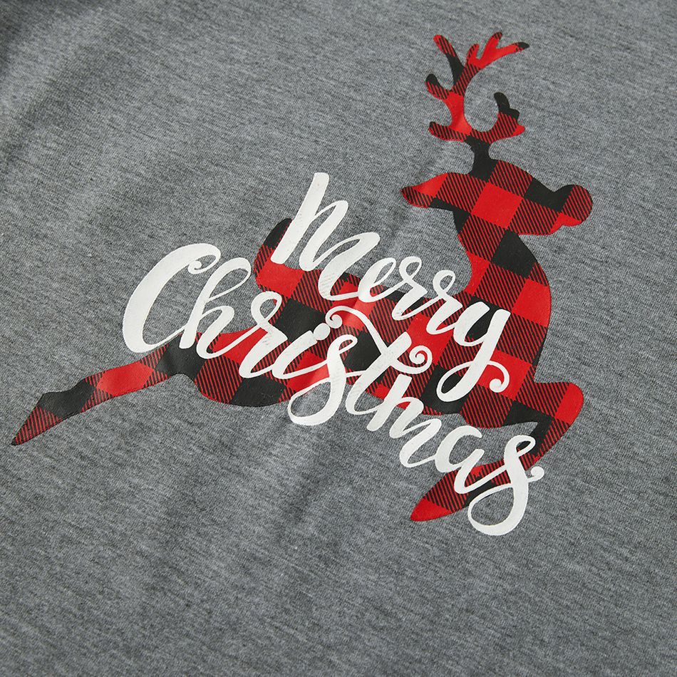 Christmas Plaid Reindeer and Letter Print Grey Family Matching Raglan Long-sleeve Pajamas Sets (Flame Resistant) Grey big image 8