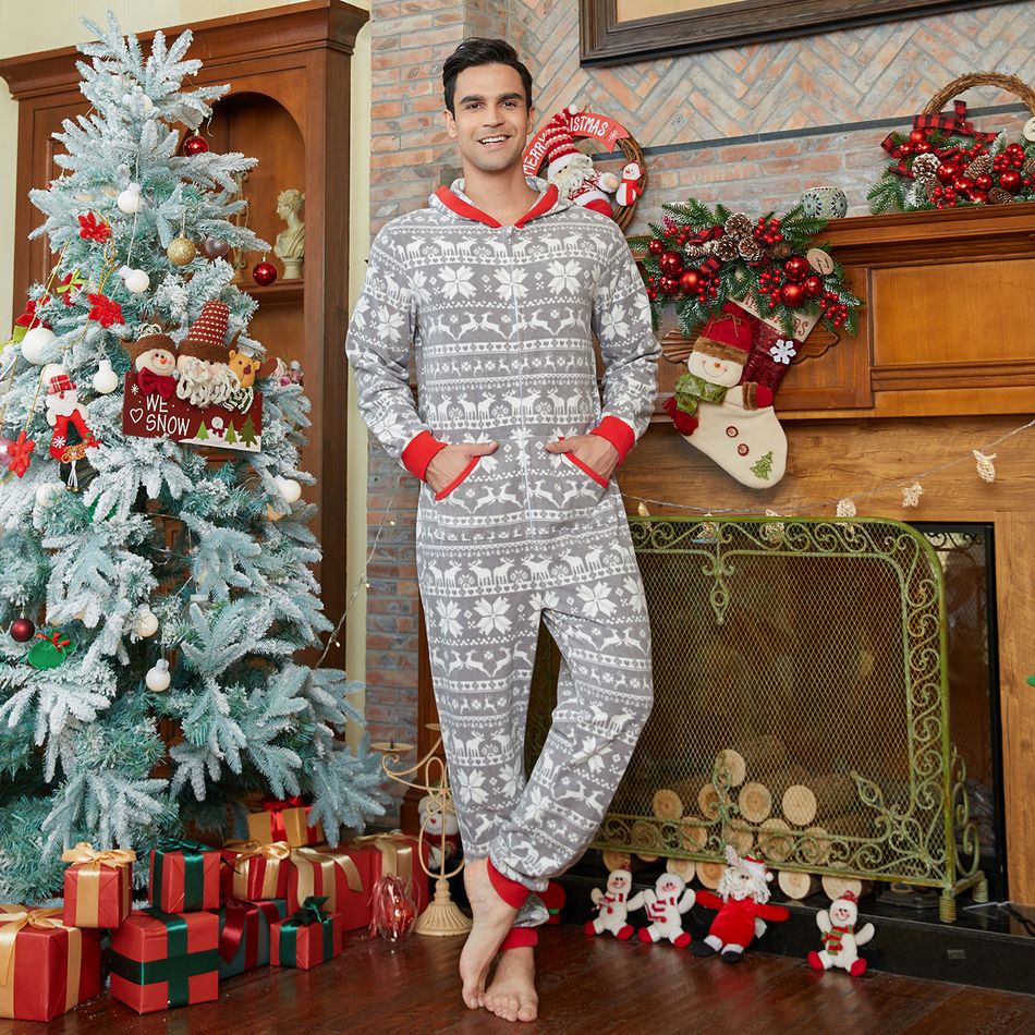 Christmas Allover Print Light Grey Family Matching Thickened Polar Fleece Long-sleeve Onesies Pajamas Sets (Flame Resistant) Light Grey big image 3