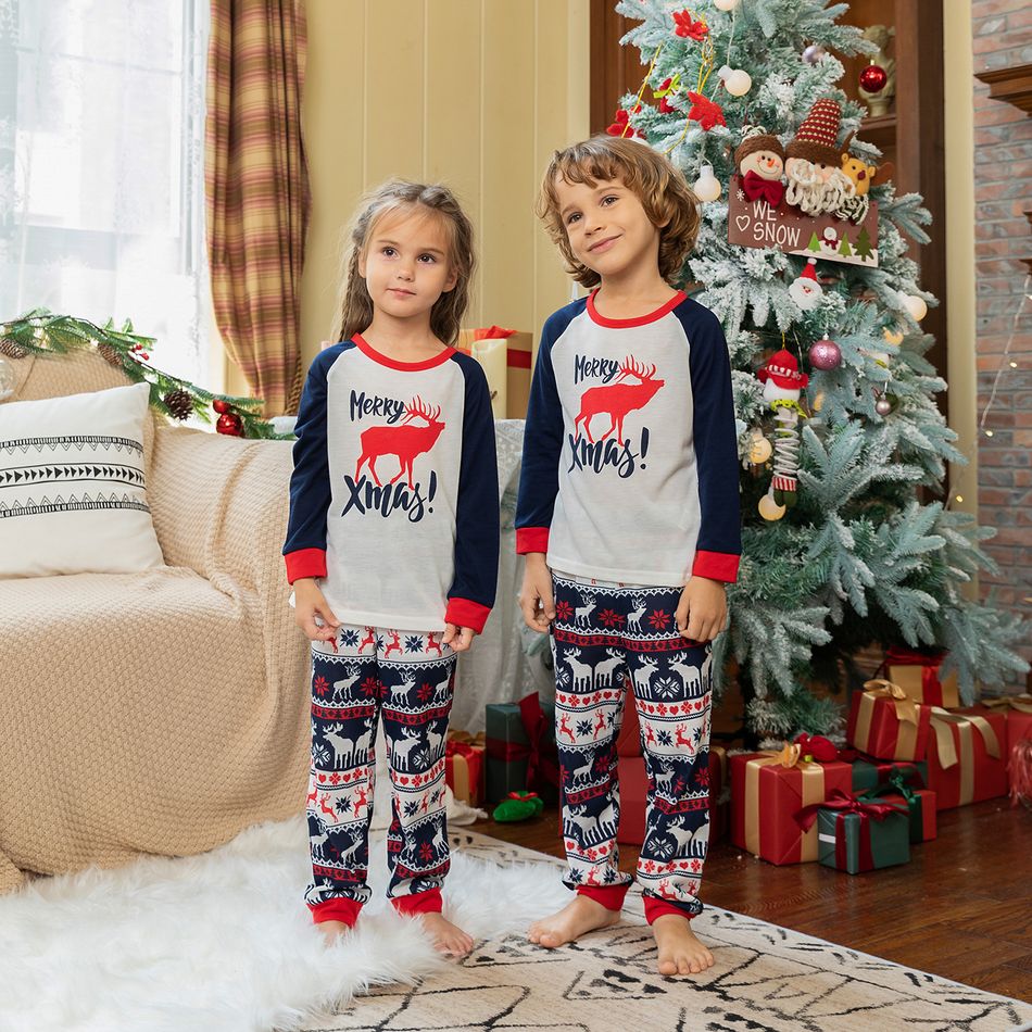 Natal Look de família Manga comprida Conjuntos de roupa para a família Pijamas (Flame Resistant) Azul Escuro/Branco/Vermelho big image 20