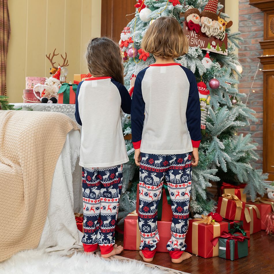Natal Look de família Manga comprida Conjuntos de roupa para a família Pijamas (Flame Resistant) Azul Escuro/Branco/Vermelho