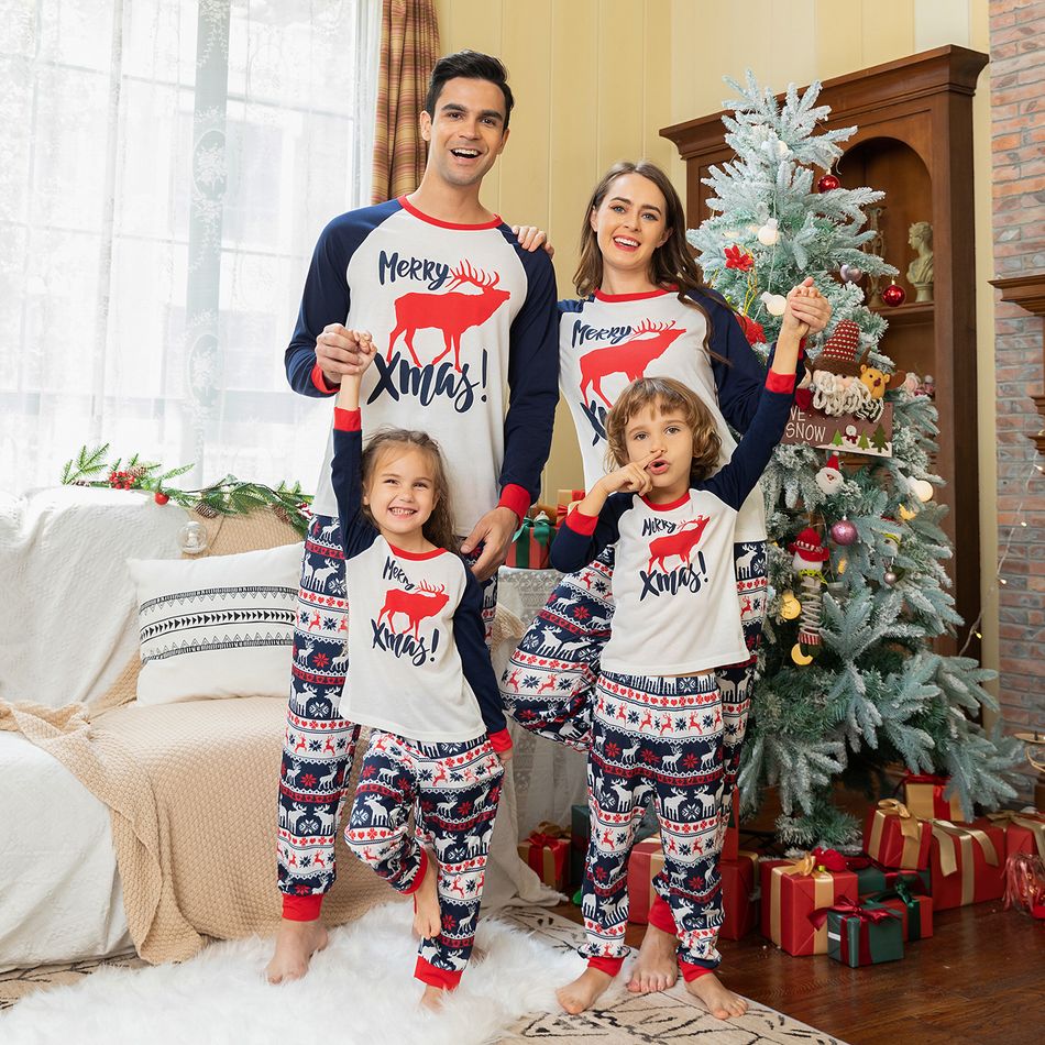 Natal Look de família Manga comprida Conjuntos de roupa para a família Pijamas (Flame Resistant) Azul Escuro/Branco/Vermelho big image 15