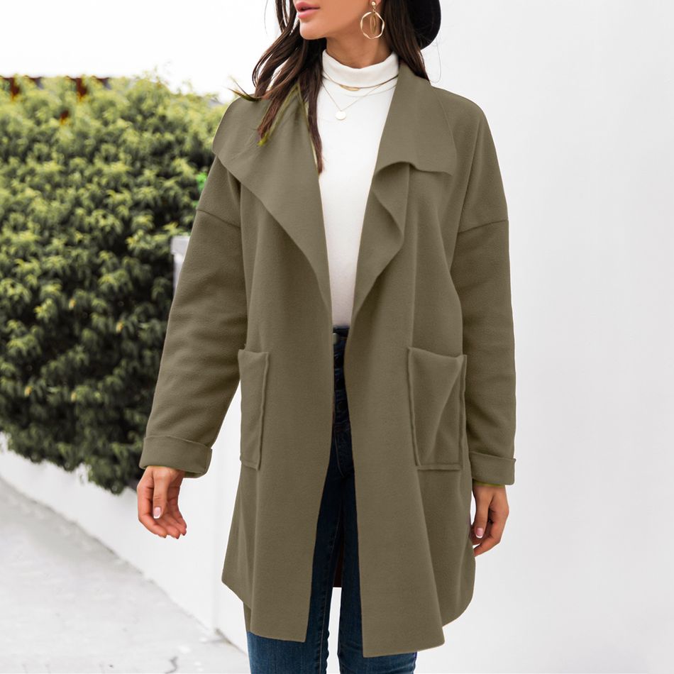Maternity Solid Color Pocket Long-sleeve Coat Army green