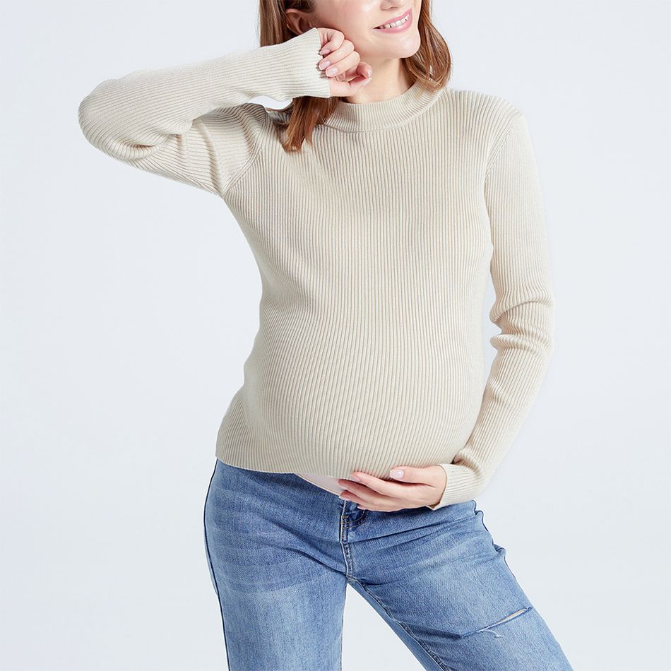 Maternity Solid Color Half Turtleneck Long-sleeve Sweater Apricot