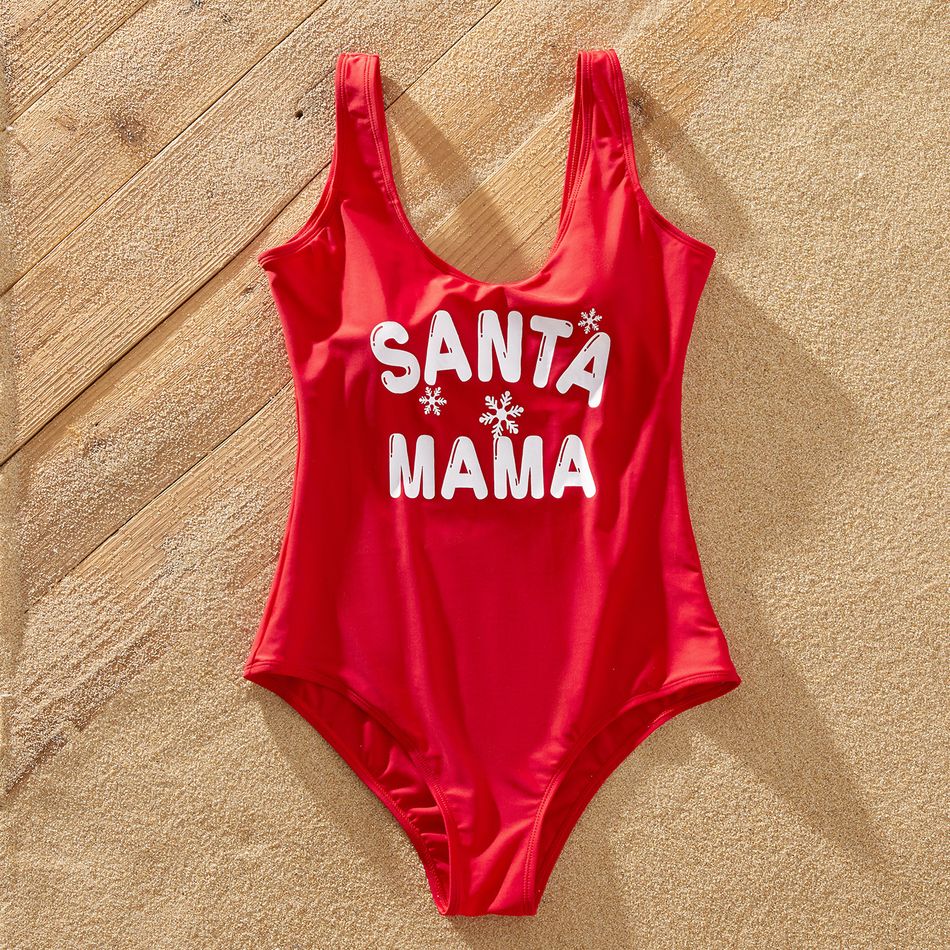 Christmas Letter Print Red Family Matching U Neck Sleeveless Swimsuits Red big image 3