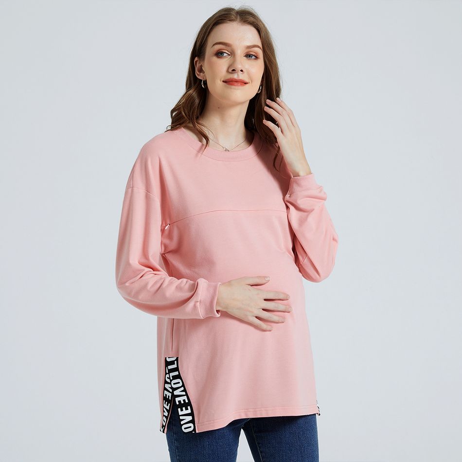 Nursing Letter Graphic Detail Splice Long-sleeve Pink Pullover Mauve Pink