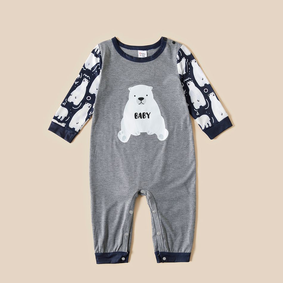 Christmas Polar Bear and Letter Print Grey Family Matching Long-sleeve Pajamas Sets (Flame Resistant) Dark Grey big image 8