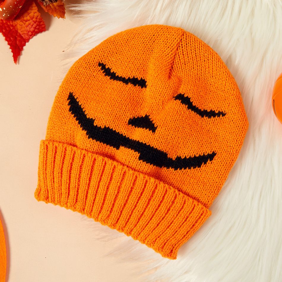 Halloween Toddler / Kid Pumpkin Pattern Knit Beanie Hat Orange