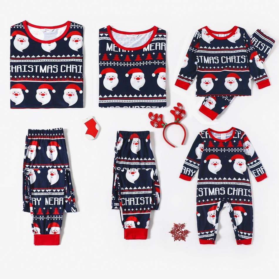 Christmas All Over Santa and Letter Print Family Matching Long-sleeve Pajamas Sets (Flame Resistant) Black/White/Red