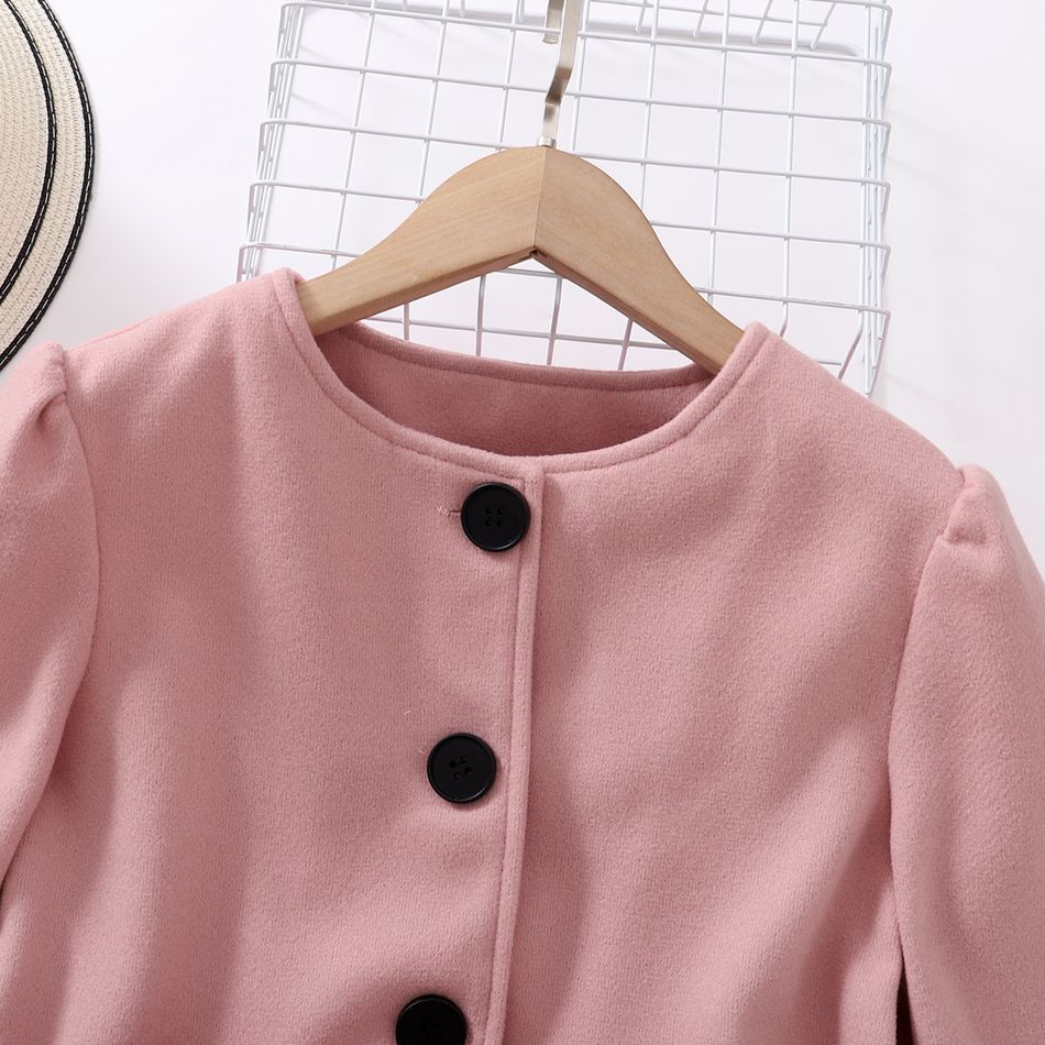 Kid Girl Solid Color Button Design Belted Trench Coat Pink big image 6