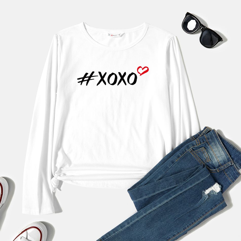 Women Graphic Letter Print Round-collar Long-sleeve Tee White