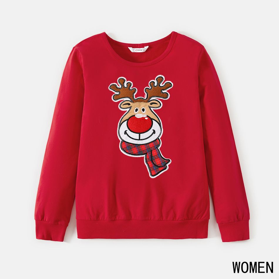 Christmas Cartoon Reindeer Embroidered Red Family Matching Long-sleeve Sweatshirts Red big image 3