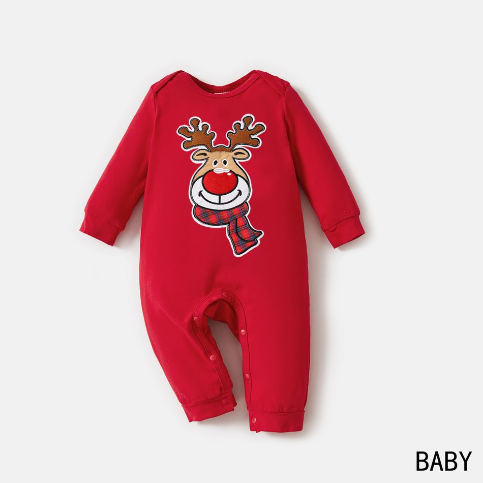 Christmas Cartoon Reindeer Embroidered Red Family Matching Long-sleeve Sweatshirts Red big image 5