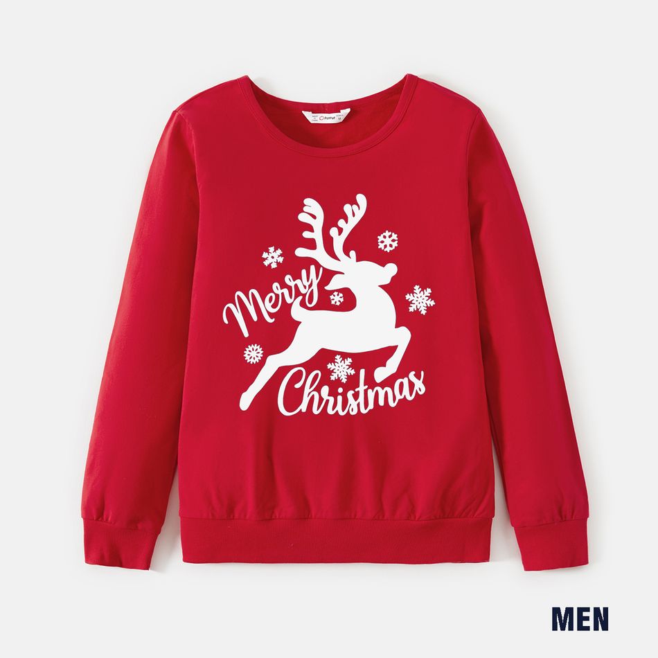 Christmas Reindeer and Letter Print Red Family Matching 100% Cotton Long-sleeve Sweatshirts Red big image 2