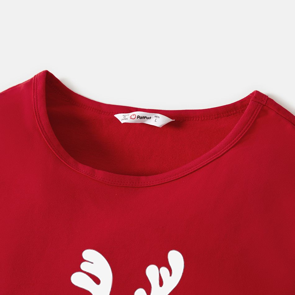 Christmas Reindeer and Letter Print Red Family Matching 100% Cotton Long-sleeve Sweatshirts Red big image 3