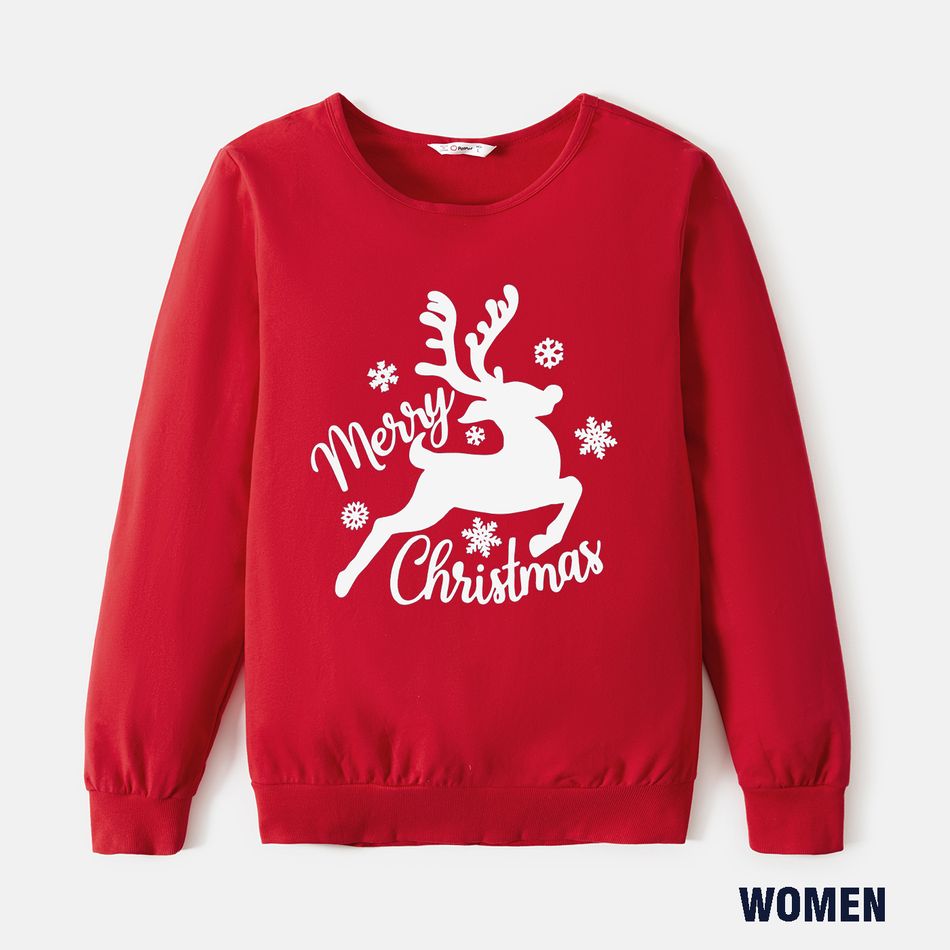 Christmas Reindeer and Letter Print Red Family Matching 100% Cotton Long-sleeve Sweatshirts Red big image 5